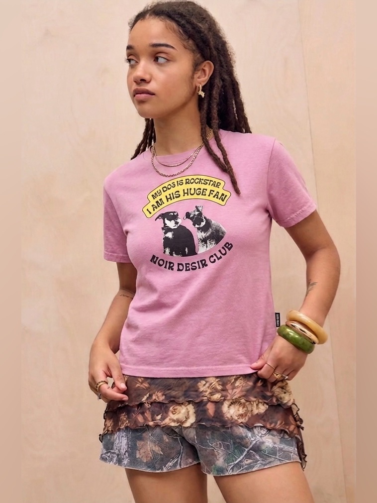 Noir Desir Club "My Dog Is Rockstar" 100% Cotton Graphic Tee | Pink